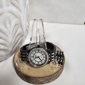 August Steiner Diamond Accent Watch | Mother of Pearl Dial | Black Ceramic Band